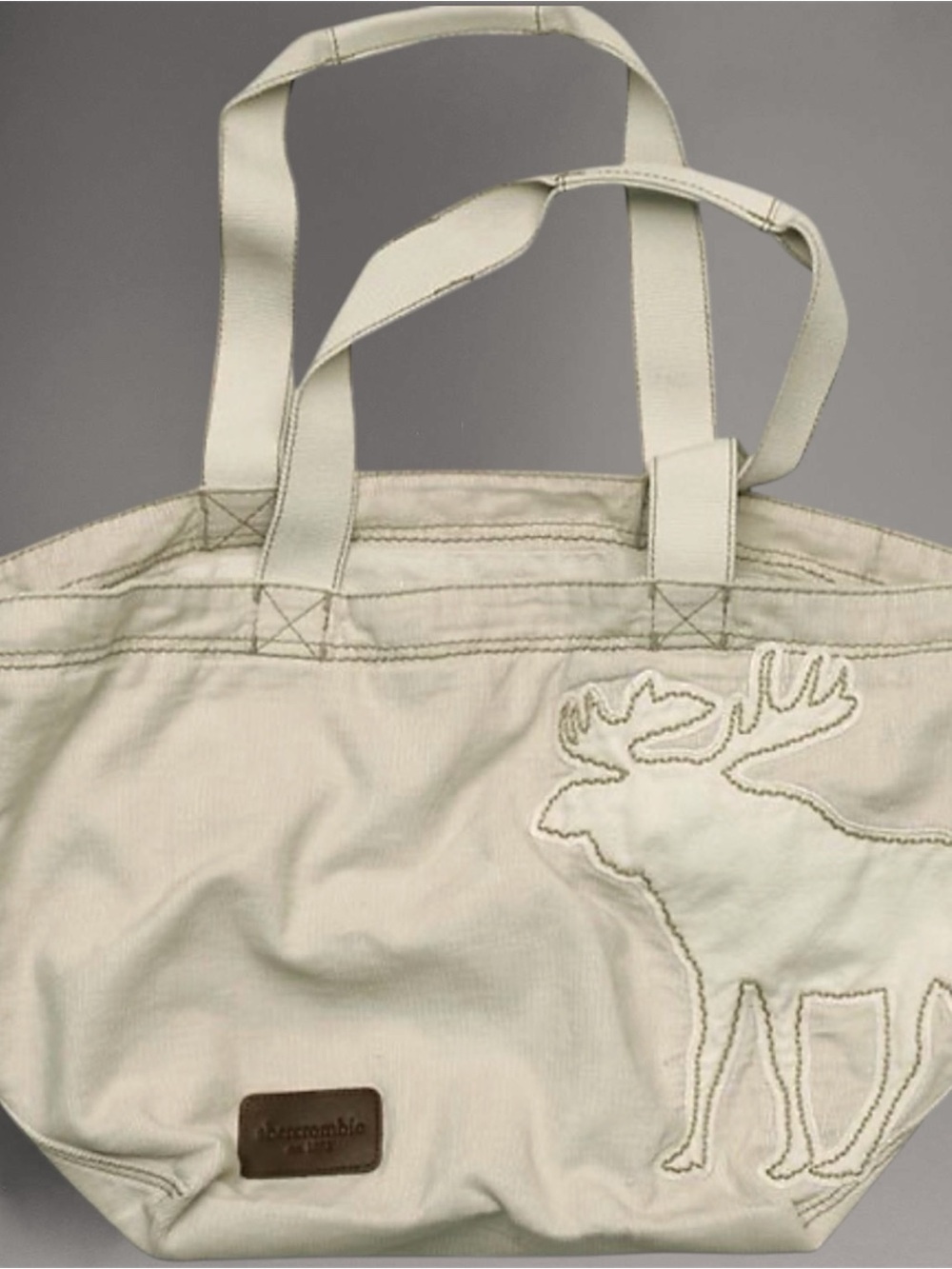 Abercrombie & Fitch Cream Canvas Tote with Moose Appliquรฉ